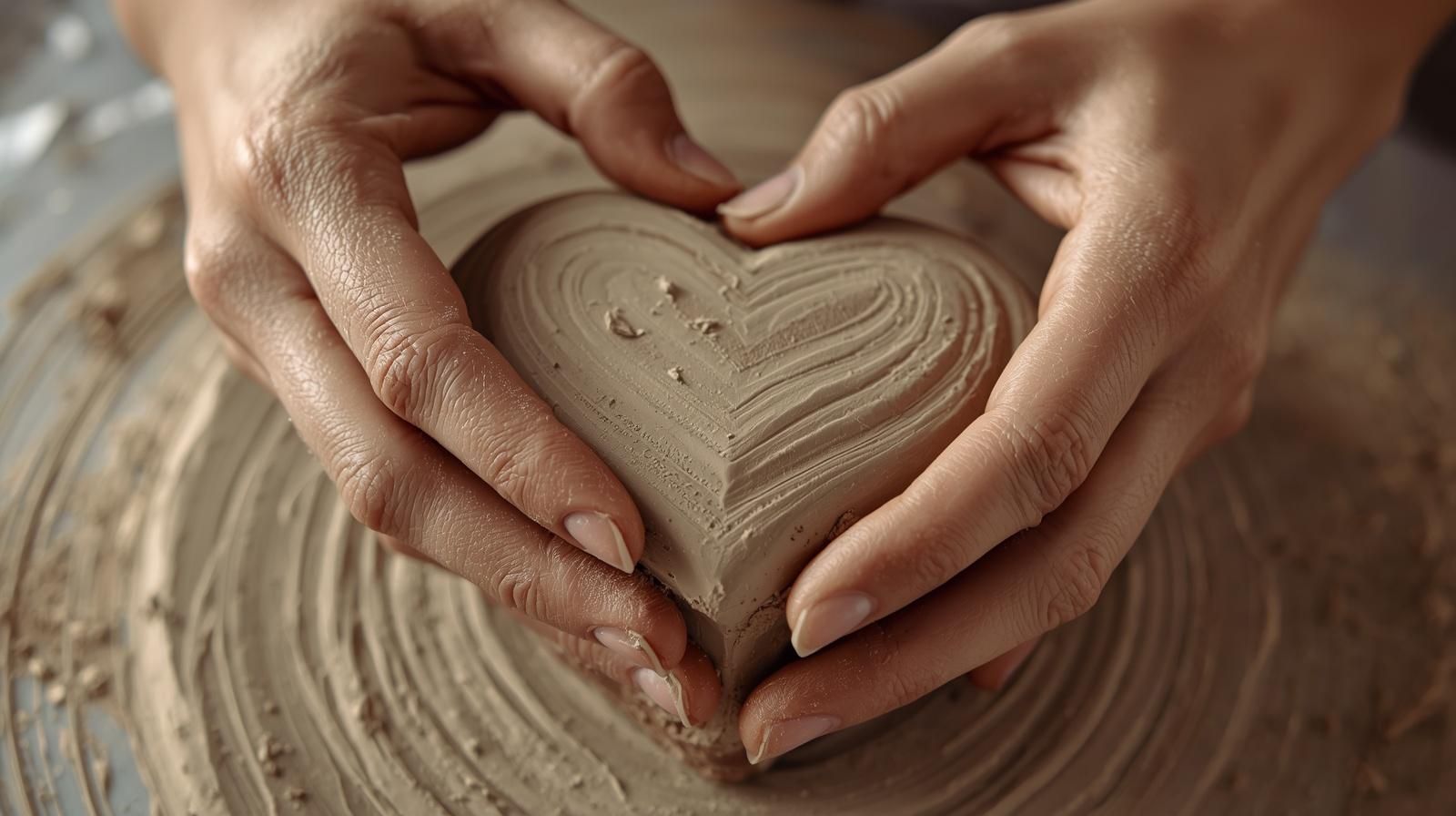Photo d'un couple qui fait une boite en forme de coeur en céramique atelier st valentin
